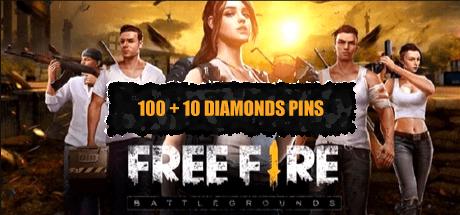 Free Fire Gift Card Prepaga 100 + 10 Diamonds Pins